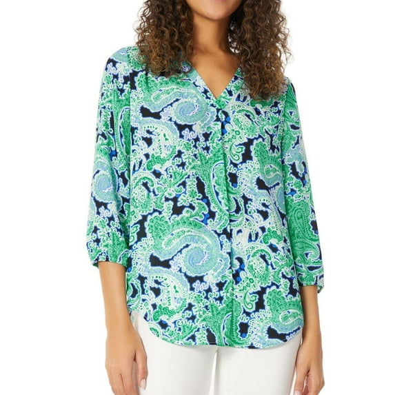 Jones New York womens V-Neck Pleat Front Tunic, m, Green