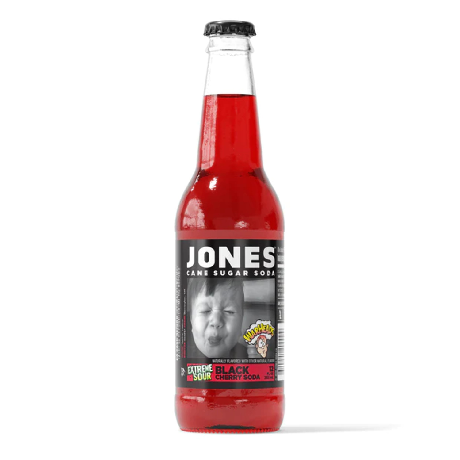 Jones Soda 12 ounce Glass Bottles (Warheads Sour Black Cherry, 12