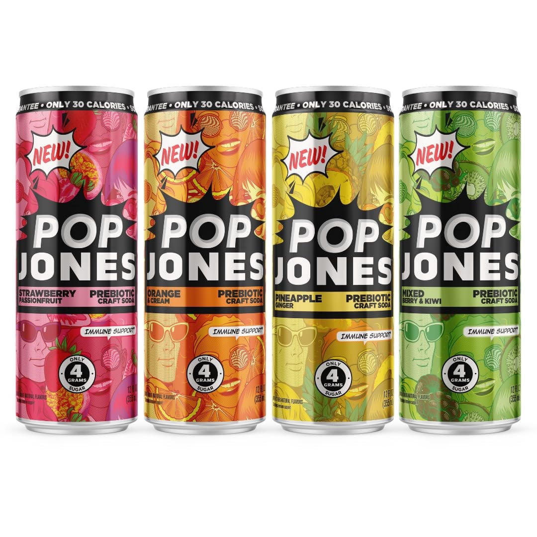 Jones Soda Co. Pop Jones 12‑Pack Variety Pack – Strawberry Passionfruit, Orange Cream, Pineapple Ginger, Mixed Berry & Kiwi