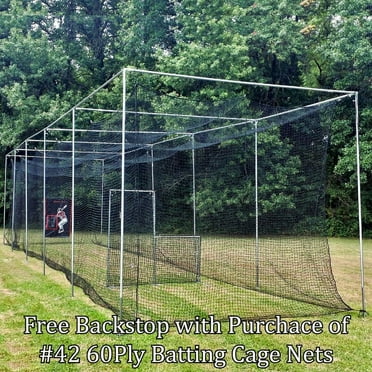Jones-Sports 10' H X 12' W X 40' L Batting Cage Net #42(60 Ply) with Free Backstop
