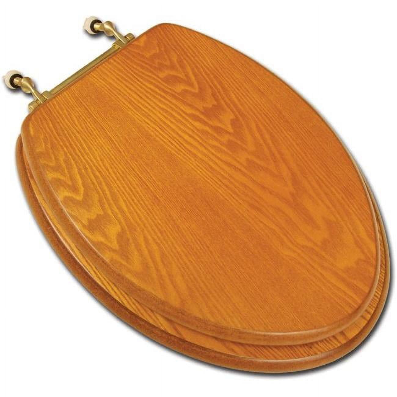 Light Oak Elongated Wood Toilet Seat with Brass Hinges