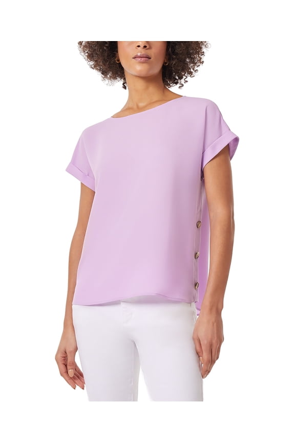 Jones Women's Petite Short-Sleeve Button-Detail Top Classic Lilac PM