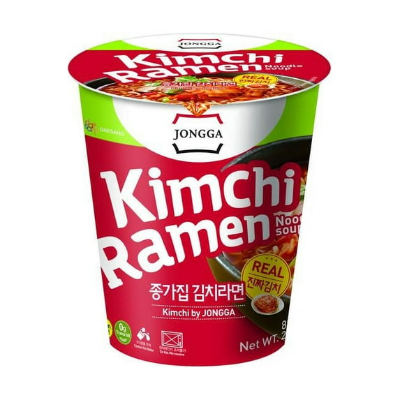 Jongga Korean Kimchi Ramen with Real Kimchi, Instant Spicy Cup Noodle Bowl Soup