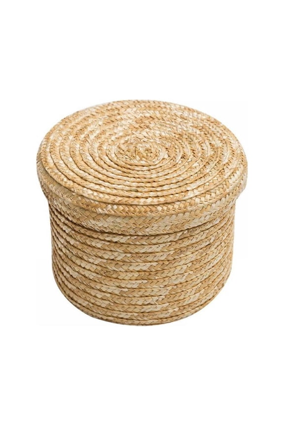 Mini Straw Storage Baskets with Lids Round Small Desktop Storage Basket for Toy,Make Up