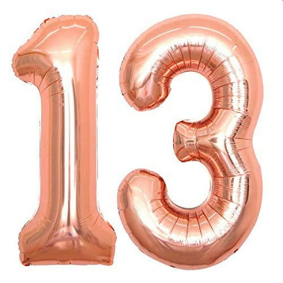 Jonhamwelbor Giant Number 13 Balloons, Foil Rose Gold, 1.76 oz, 13 Count