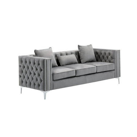 Joni 86 Inch Sofa, Chesterfield Design, Deep Button Tufting, Gray Velvet - Saltoro Sherpi
