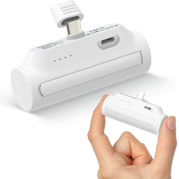 Jonkuu 5000mAh Portable Power Bank Charger for iPhone 15/Android, with Dual USB-C, Mini Battery Pack, Compatible with iPhone/Android, White