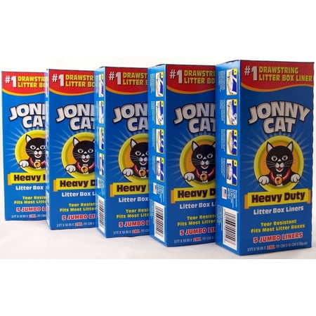 Jonny Cat, Cat Litter Box Liners With Drawstring, Jumbo, 5 count, Pack of 5