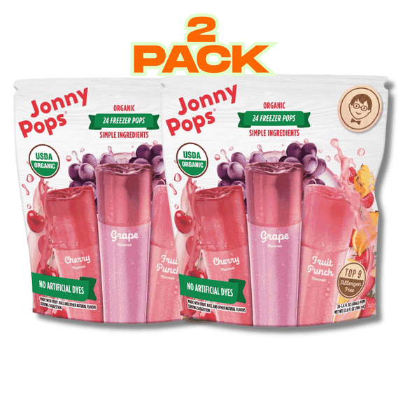Jonny Pops Organic Freezer Pops 2-Pack (96 Count) - Grape, Cherry, Fruit Punch, Vegan, Kosher, Top 8 Allergen-Free