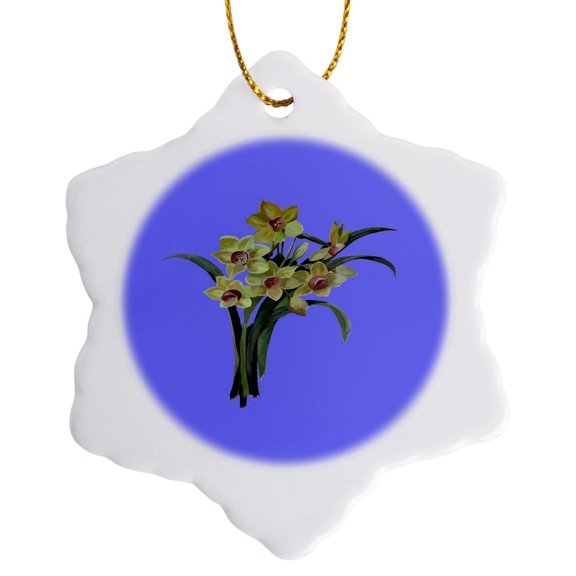 3drose, Jonquil Bouquet Vector Art, 3 inch Snowflake Porcelain Ornament