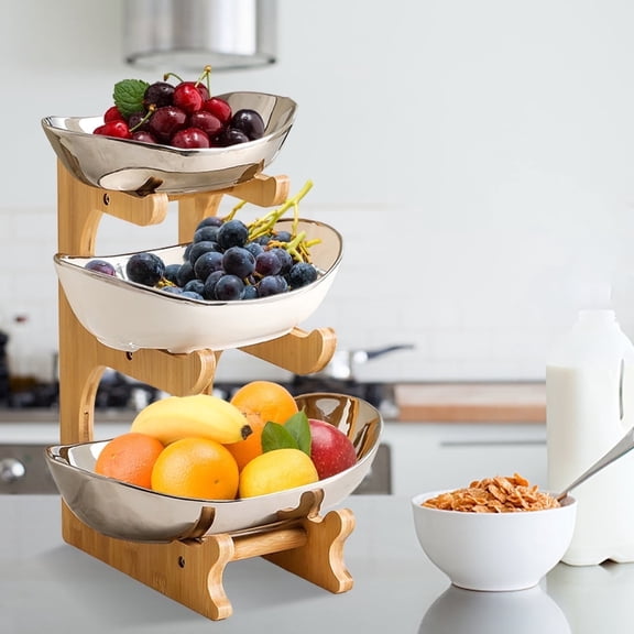 Jonster 3-Tier Fruit Bowl Fruit Basket for Countertop Kitchen Ceramic Vegetable Fruit Stand Holder