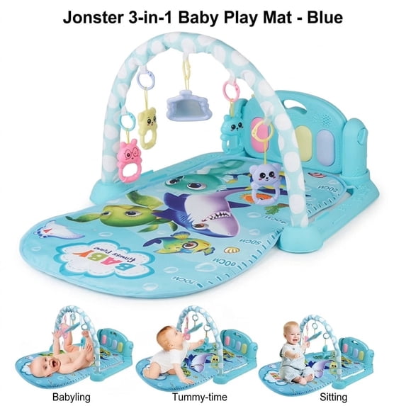 SIMANLI 3-in-1 Baby Play Mat and Activity Gym with Tummy Time & Kick & Play Piano for Infant, Blue