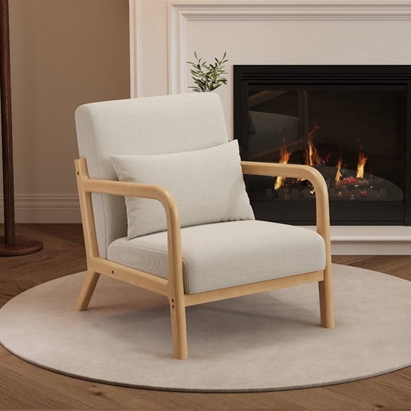 Jonster Accent Chair Line Fabric Upholstered Armchair, Single Reading Sofa with Pillow, for Living room Bedroom Office(Beige)