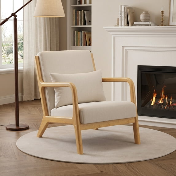 Jonster Accent Chair Line Fabric Upholstered Armchair, Single Reading Sofa with Pillow, for Living room Bedroom Office(Beige)