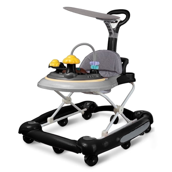 SIMANLI Baby Walker, 4 in 1 Foldable Walkers with Wheels & Removable Feeding & Music Tray, Activity Center for Baby Boys / Girls, Black