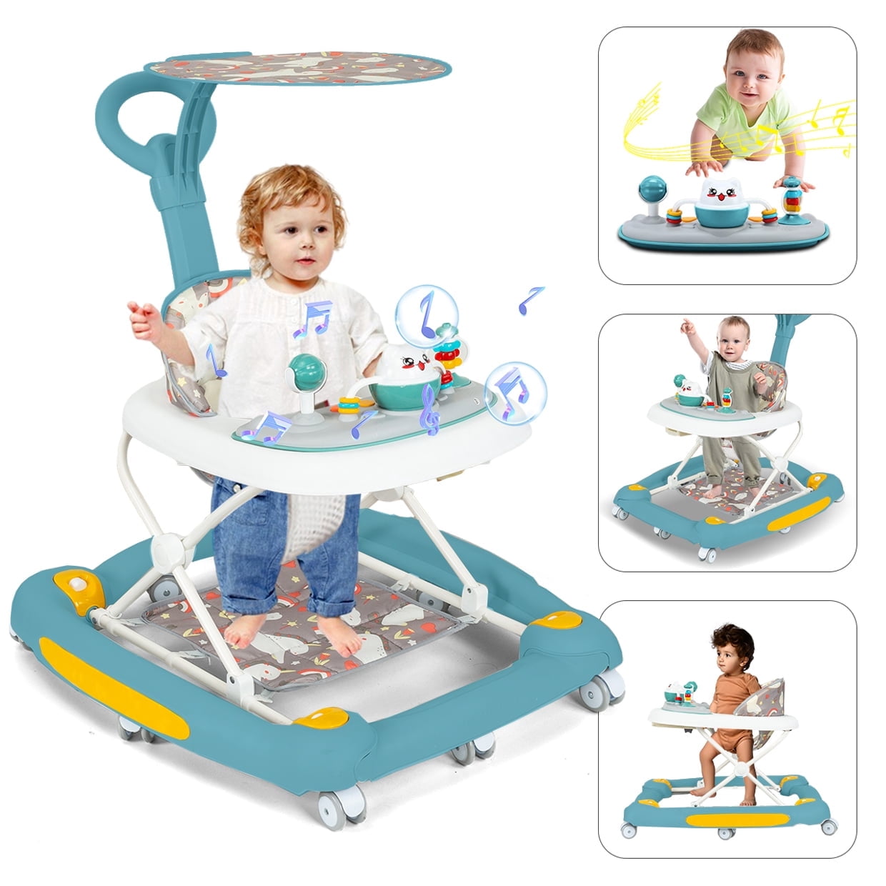 SIMANLI Baby Walkers with Removable Toy Tray & Musical Activity Station, Foldable Baby Walkers for Boys Girls Babies 6-36 Months, Green