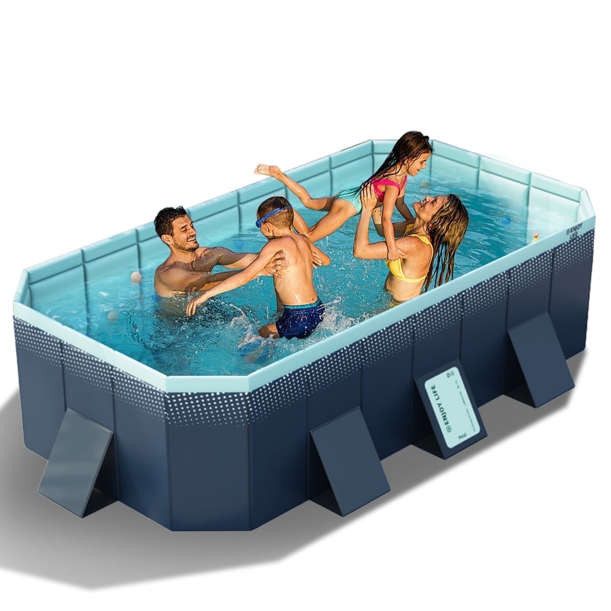 Jonster Foldable Non-Inflatable Swimming Pool, Rectangular, Dark Blue, 102in, 590 Gallons