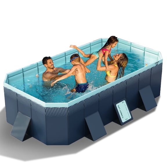 Jonster Foldable Non-Inflatable Swimming Pool, Rectangular, Dark Blue, 102in, 590 Gallons