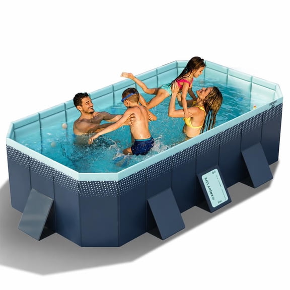 Foldable Swimming Pool, Large Non-Inflatable Outdoor Pools for Kids Adults Above Ground Pools, 116in