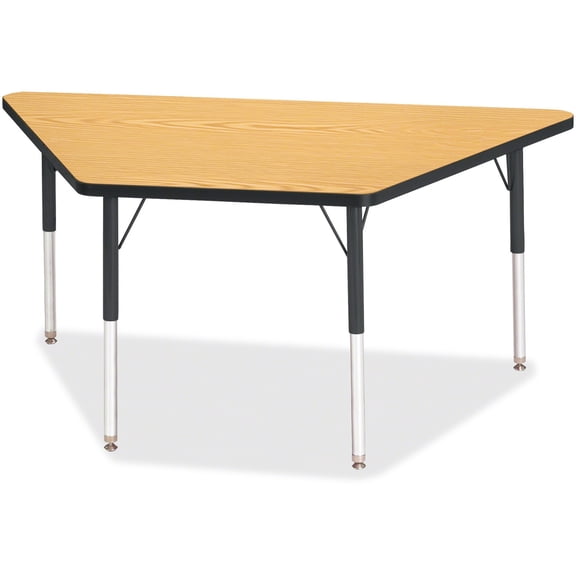 Trapezoid Activity Tables - 30" X 60", A-height - Oak/Black/Black