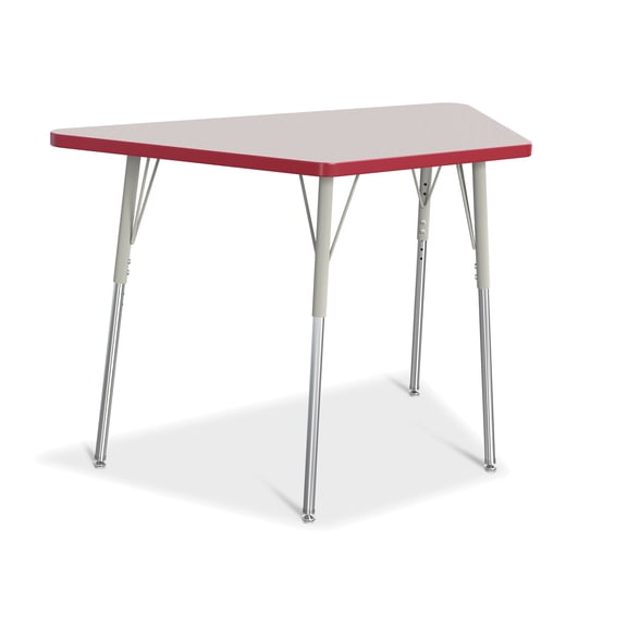 Trapezoid Activity Tables - 24" X 48", A-height - Freckled Gray/Red/Gray