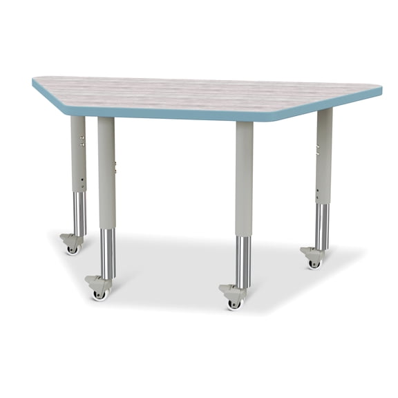 Trapezoid Activity Table - 24" X 48", Mobile - Driftwood Gray/Key Lime/Gray