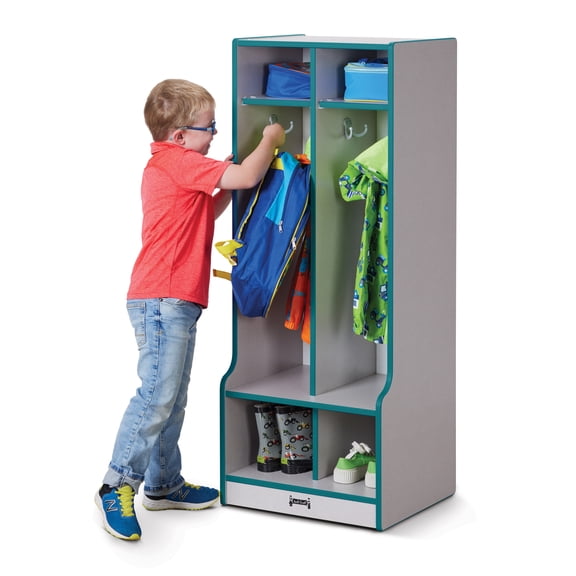 2 Section Coat Locker with Step - Teal