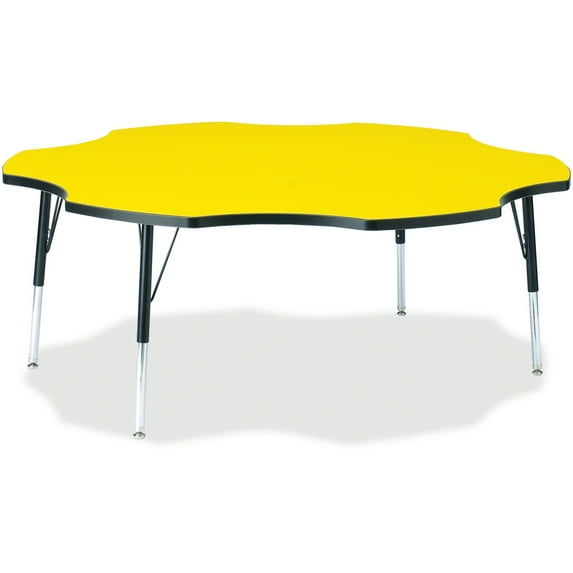 Jonti-Craft Berries Elementary Black Edge Six-leaf Table - Laminated, Yellow Top - Four Leg Base - 4 Legs - 1.13" Table Top Thickness x 60" Table Top Diameter - 24" Height - Assembly Required -...