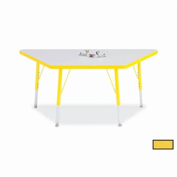Trapezoid Activity Tables - 30" X 60", E-height - Freckled Gray/Yellow/Gray