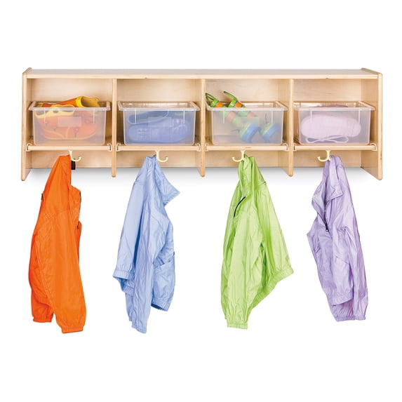 4 Section Wall Mount Coat Locker - with Clear Tubs
