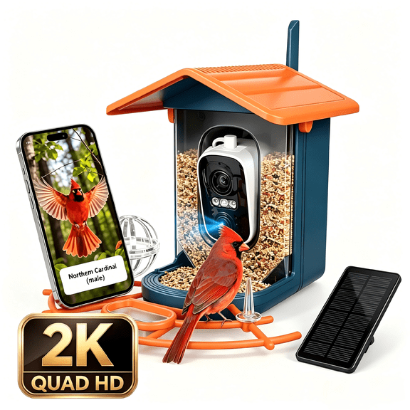 Jonzoo AI Smart Bird Feeder, 4MP HD Camera, AI Bird Identification, Smart Squirrel Deterrent, 2.4GHz Wifi, Night Vision, Solar & Battery Powered, Waterproof, Micro SD & Cloud Storage