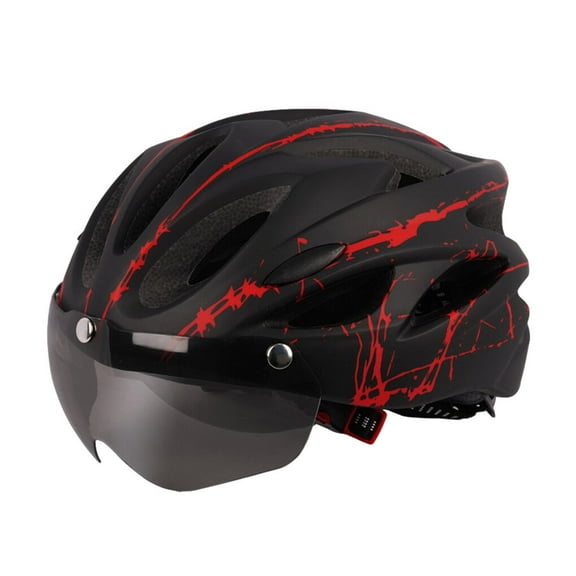 Jooan Bike Helmet for Men Women with Safety Led Back Light Detachable Magnetic Goggles Visor Mountain & Road Bicycle Helmets Adjustable Adult Cycling Helmets, Blak Red