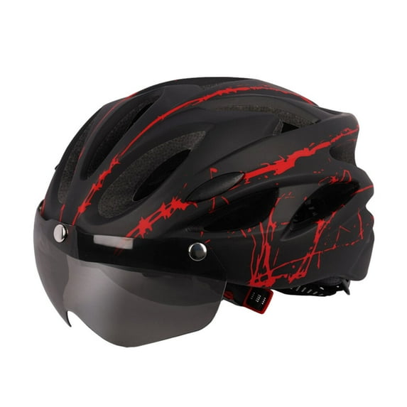 Jooan Bike Helmet for Men Women with Safety Led Back Light Detachable Magnetic Goggles Visor Mountain & Road Bicycle Helmets Adjustable Adult Cycling Helmets, Blak Red