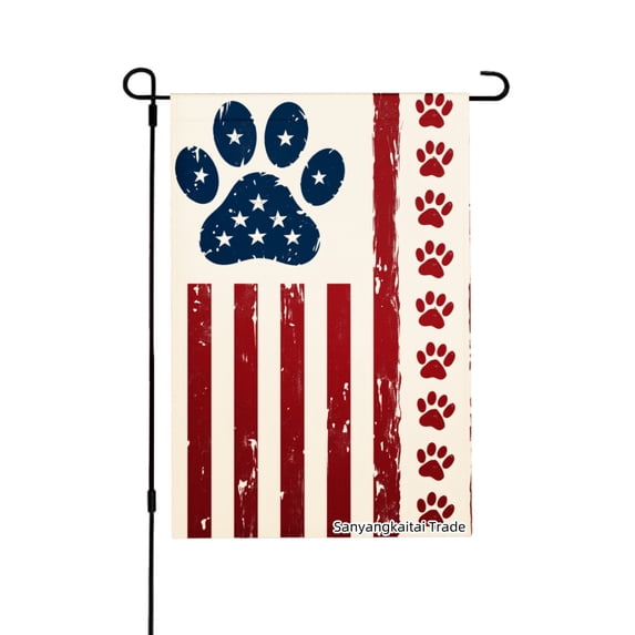 Joocar American Flag Paw Print Linen Garden Flag For Spring Summer Home Outdoor Garden Yard Door Decor 12x18 Inch