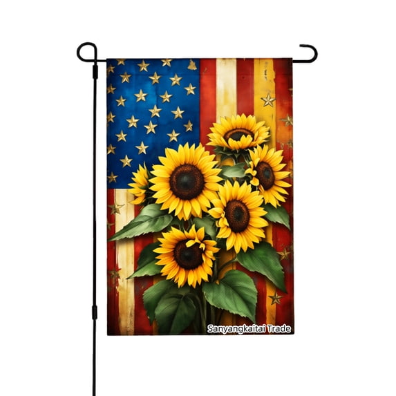 Joocar American Flag Sunflower Garden Flag For Spring Summer Home Outdoor Garden Yard Door Decor 12x18 Inch
