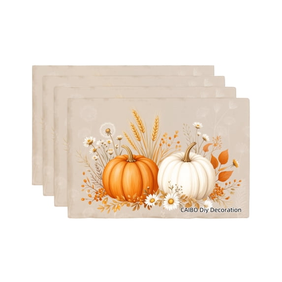 Joocar Autumn Pumpkin And Wheat Design Linen Table Mats Set Of 4 For Home Kitchen Table Decor 12x18 inch