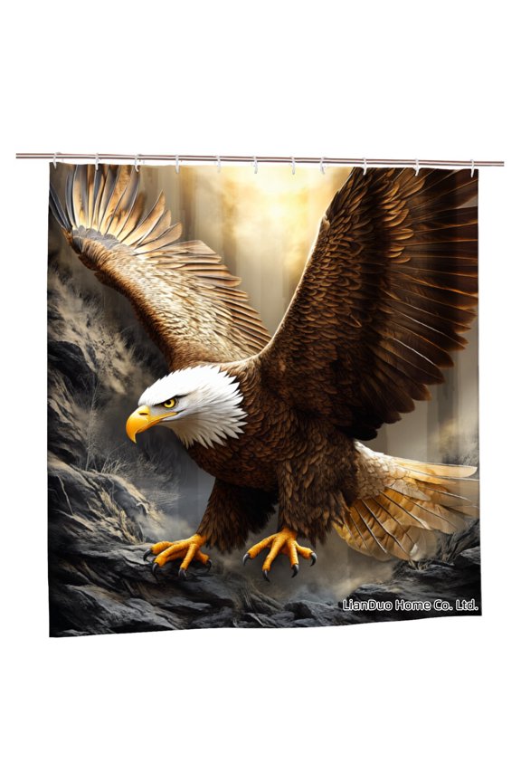 Bald Eagle Soaring Over Mountain Polyester Shower Curtain For Home Bathroom Bath Tub Decoration 72x72