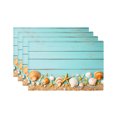 thumbnail image 1 of Joocar Beach Theme Shell And Starfish Design Turquoise Wood Plank Pattern Linen Table Mats Set Of 4 For Home Kitchen Table Decor 12x18 inch, 1 of 3
