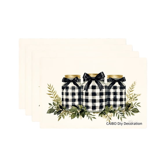 Joocar Black And White Checkered Jar Design Linen Table Mats Set Of 4 For Home Kitchen Table Decor 12x18 inch