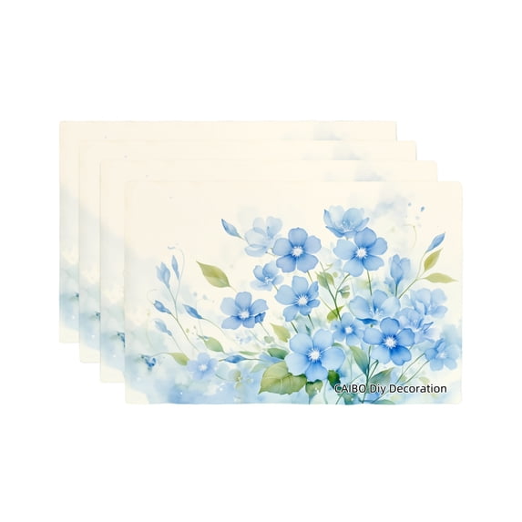 Joocar Blue Floral Watercolor Design Linen Table Mats Set of 4 for Home Kitchen Table Decor 12x18 inch