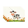 thumbnail image 1 of Joocar Cartoon Cow With Flowers Design Linen Table Mats Set Of 4 For Home Kitchen Table Decor 12x18 inch, 1 of 5