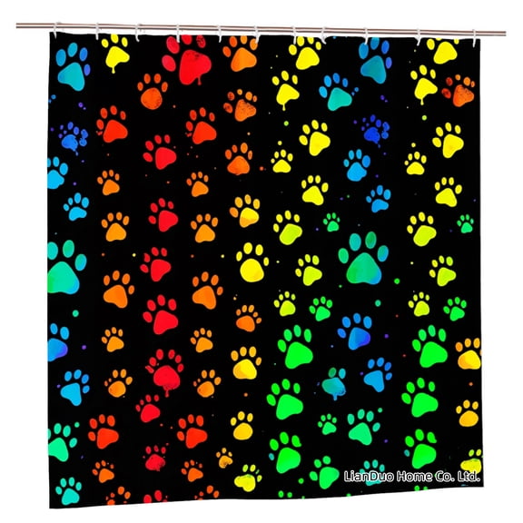 Joocar Colorful Paw Print Polyester Shower Curtain For Home Bathroom Bath Tub Decoration 72x72 Inch