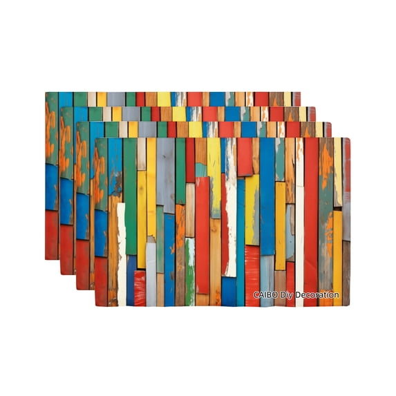 Joocar Colorful Wooden Plank Design Table Mats Set Of 4 For Home Kitchen Table Decor 12x18 inch