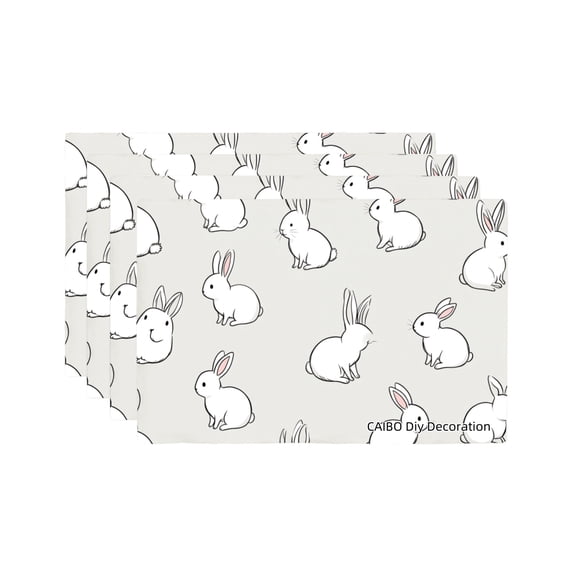 Joocar Cute Bunny Pattern Linen Table Mats Set Of 4 For Home Kitchen Table Decor 12x18 inch