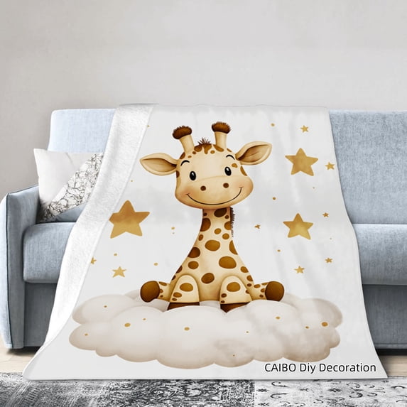 Joocar Cute Giraffe Flannel Blanket With Stars And Cloud Design For Winter Gift Home Sofa Bed Decoration 50x60 inch