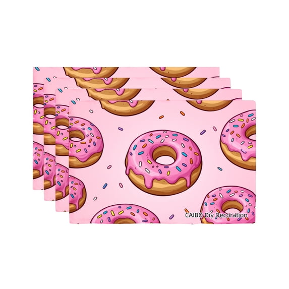 Joocar Donut Pattern Pink Icing Sprinkles Design Linen Table Mats Set Of 4 For Home Kitchen Table Decor 12x18 inch