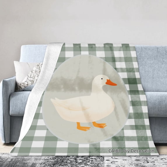 Joocar Duck Pattern Flannel Throw Blanket Green Checkered Design Soft Warm Throw For Winter Gift Home Sofa Bed Decoration 40x50 inch