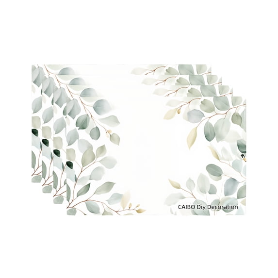 Joocar Eucalyptus Leaf Pattern Linen Table Mats Set Of 4 For Home Kitchen Table Decor 12x18 inch