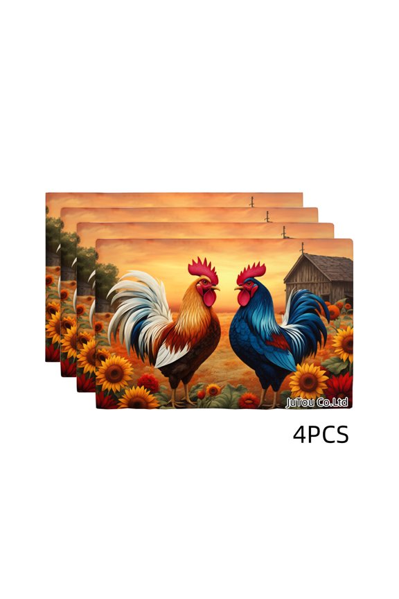 Farmhouse Rooster And Sunflower Placemat Set Of 4 For Home Kitchen Table Decoration 12x18 Inch