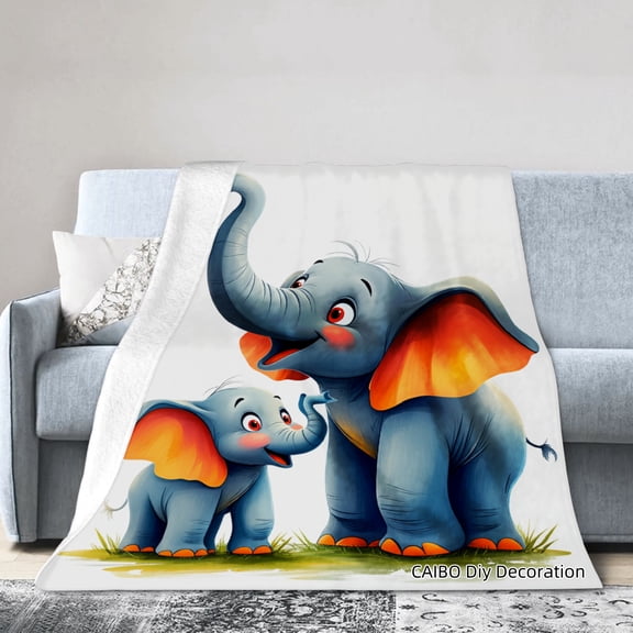 Joocar Flannel Blanket Cartoon Elephants Design Soft Warm Throw For Winter Gift Home Sofa Bed Decoration 50x60 inch